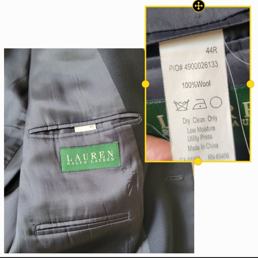 Lauren Ralph Lauren LRL 100%‎ Wool Two-Button Closure Suit Jacket Coat Size 44R - Picture 9 of 13
